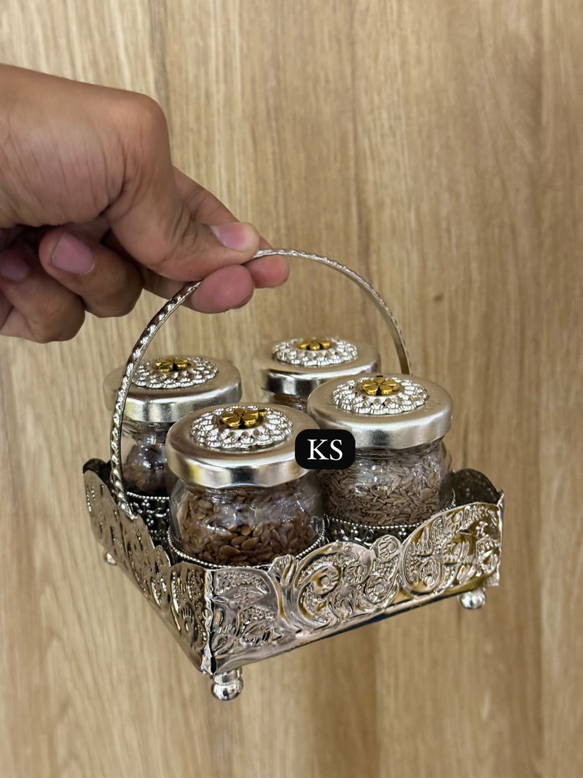 Decorative Spice Jar Carrier Set